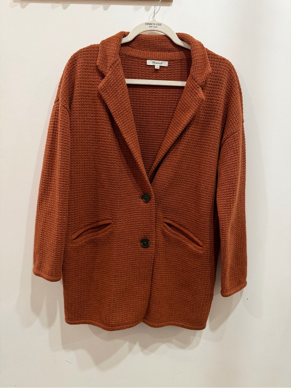 Madewell Blazer Cardigan Waffle Knit Wool Blend Burnt Orange Rust Terracotta